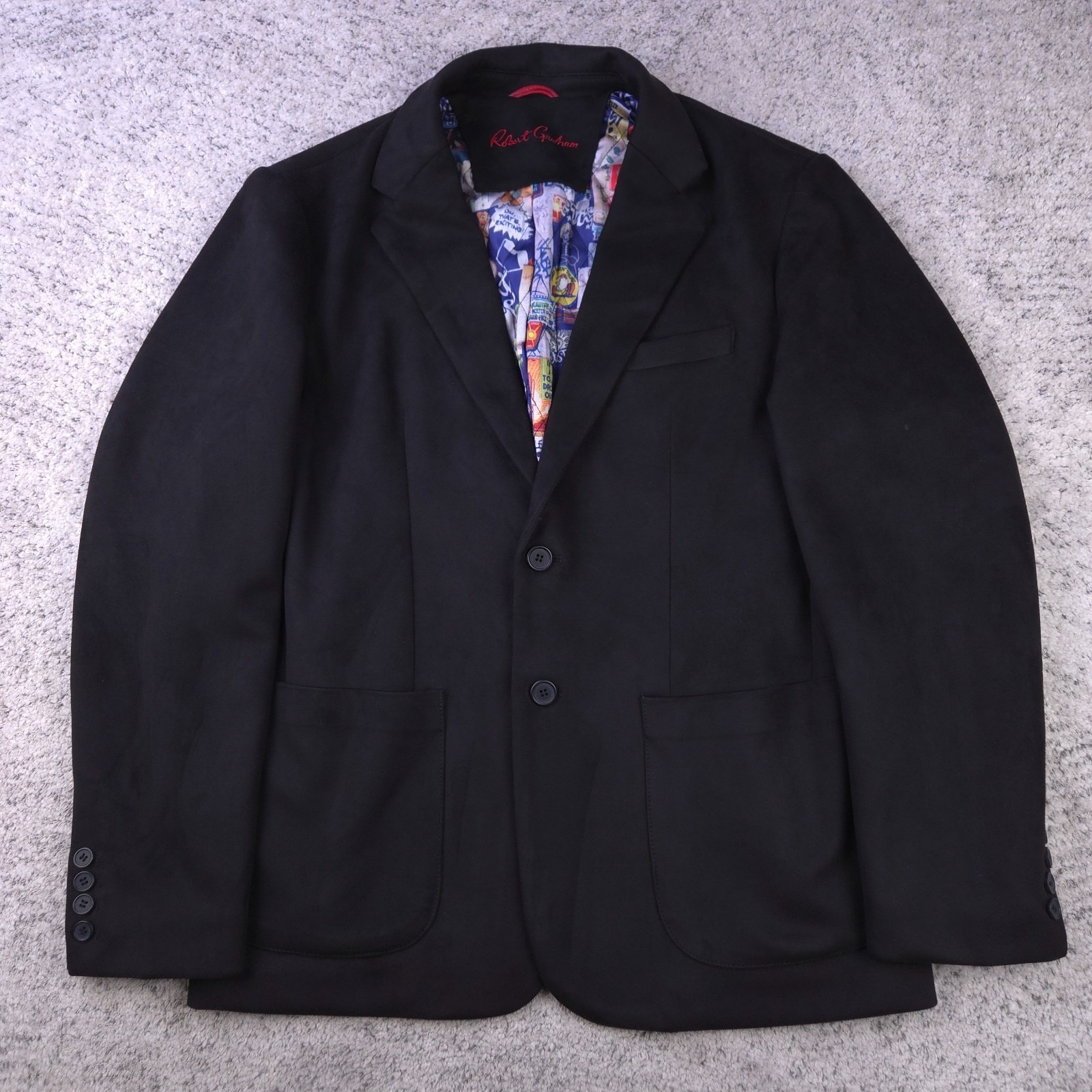 Robert Graham Jacket Size Xl Sport Coat Dinner Vegan Suede Black Alien Lined Guc